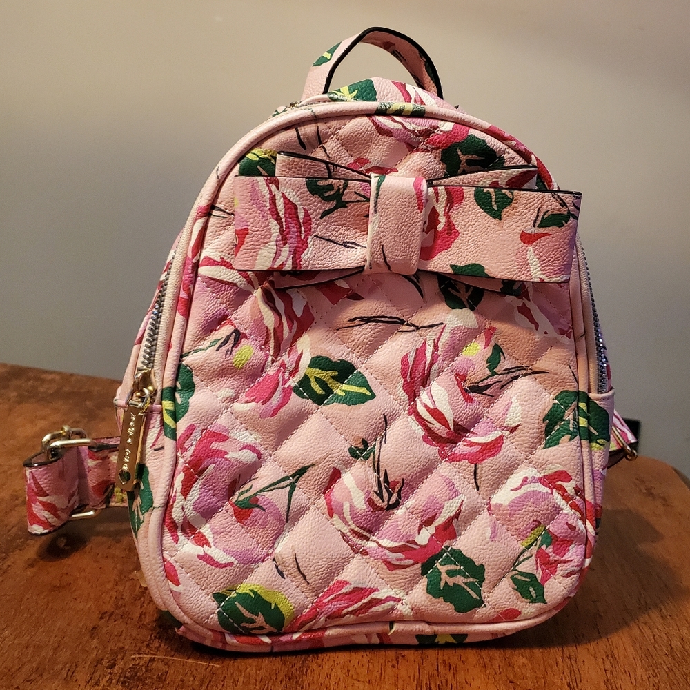 Betsey Johnson Pink Rose Vegan Leather quilted mini Backpack